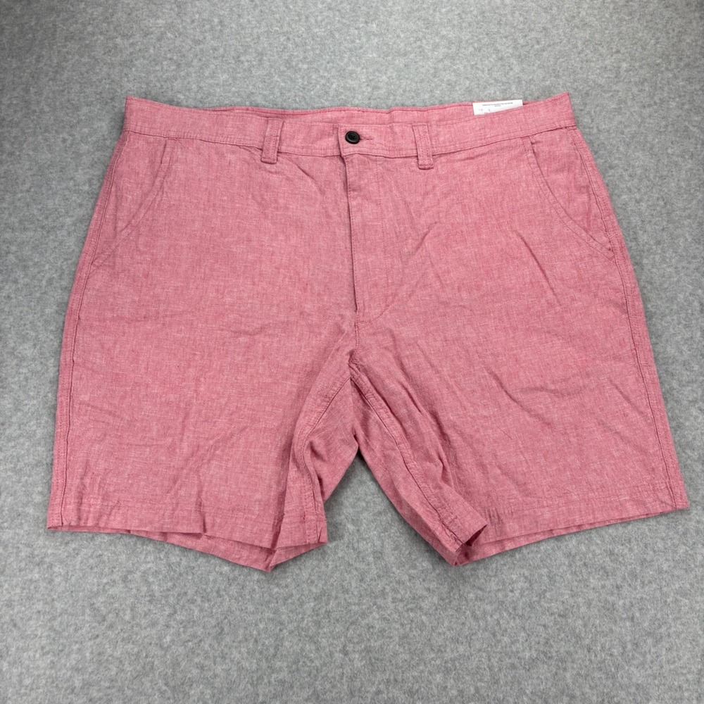 St John's Bay Linen Blend‎ Shorts Mens 42 Pink Rose Flat Front Casual Summer